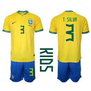Brasilien Thiago Silva #3 Hemmakläder Barn VM 2022 Kortärmad (+ Korta byxor)